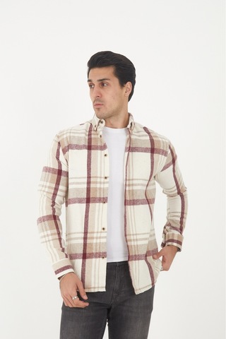 Mcz Giyim Bej Renk Uzun Kollu Slim Fit Erkek Oduncu Gömleği