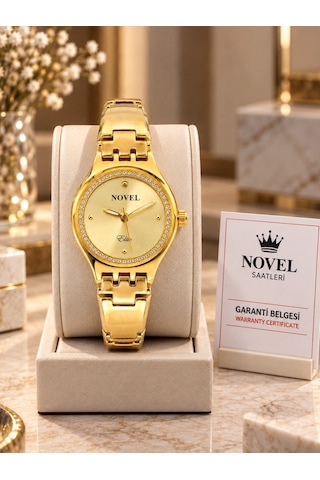 Novel Orjinal Elite Beyaz Taşlı Çerçeve Kadın Saati Metal