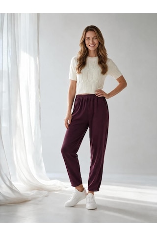 Nealirsanall.com Kadın Yüksek Bel Beli Lastikli Paça Pileli Jogger Form Modal Pantolon Siyah