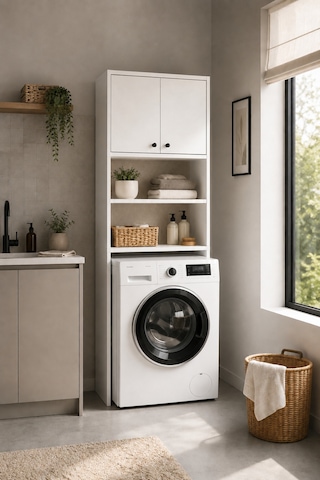 Nest Tekli Çamaşır Makinası Dolabı Y:190 G:65 D:25 / Beyaz