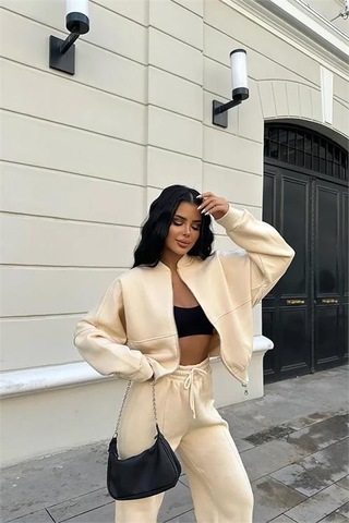 Neşeli Butik Kadın Kışlık Alt Üst Eşofman Takımı Nb0022 - Bej Bej