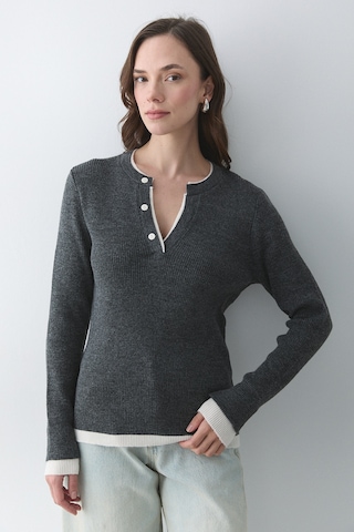 Antrasit - Krem 2 Patlı Düğmeli Kazak - 251023 Antrasit