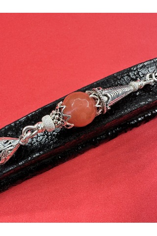 925 Ayar Gümüş El Yapımı Anahtarlık Doğal Pembe Kuvars Taşlı