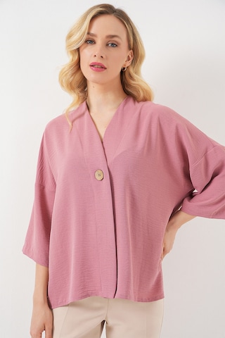 Bigdart Kadın Kısa Kol Oversize Kimono 5969 - Gülkurusu