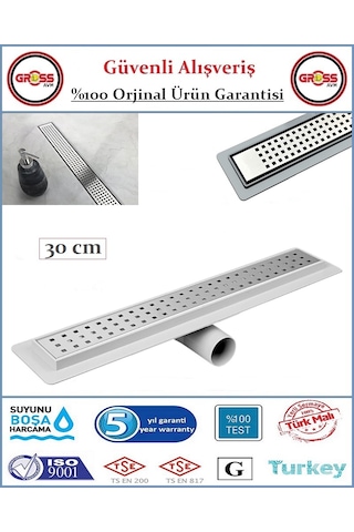 Duş Gider Kanalı - Dönerli Hazne - 304 Paslanmaz Izgara - 30cm
