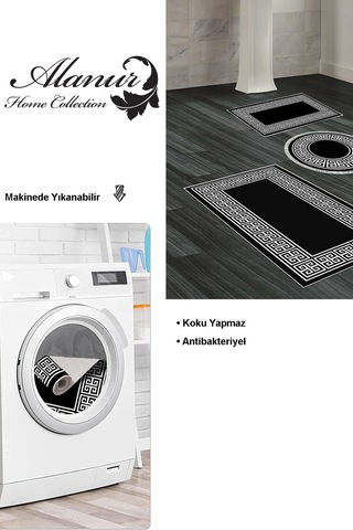 Dekoreko Kaymaz Taban Djt 3 Lü Banyo Paspas Takımı Trend Karışık Modern 608m Siyah