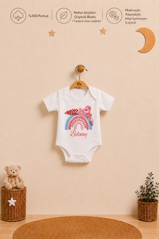 Pia Baby İsimli Kız Bebek Hediye Seti %100 Pamuk Organik Baskılı Body Yastık Kılıfı Ve Ham Bez Bebek Kıyafet Kesesi 2029byk6x Ekru