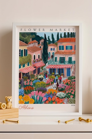 Atina Yunanistan Çerçeveli Tablo Seyahat Severlere Salon Ve Ofis İçin Estetik Duvar Dekoru Travel Flower Market