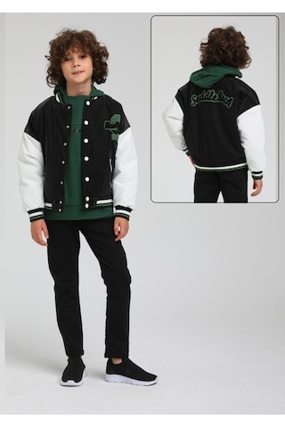 Jack Lions Erkek Çocuk İçi Kapitone Siyah Beyaz Kolej Mont-13656 Siyah