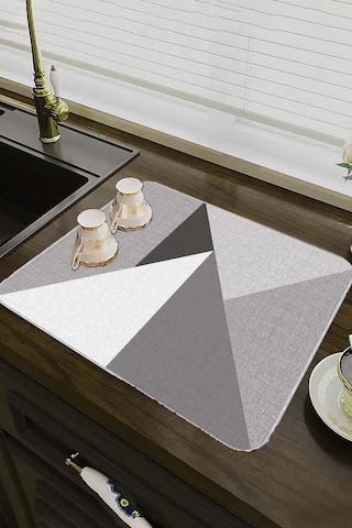 Gri Geometrik Microfiber Bulaşık Kurutma Kurulama Matı Mm006