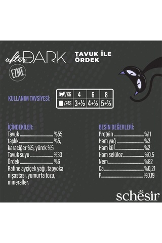 Schesir After Dark Pate Tavuk Etli Ve Ördek Etli Tahılsız Yetişkin Kedi Konservesi 80 Gr