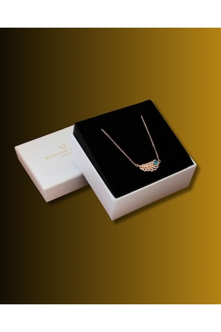 Brezza Lusso Jewelry Aquamarin Taşı Lusso Yaprak Model Rose Diamond Kadın Gümüş Kolye 45 CM 45 CM