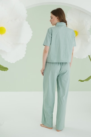 Nbb Kadın Yeşil Kurdele Önden Düğmeli Pijama Takım YESIL