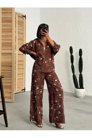 Verymoda Nakışlı Pantolon F1900 Kahve Dsn2
