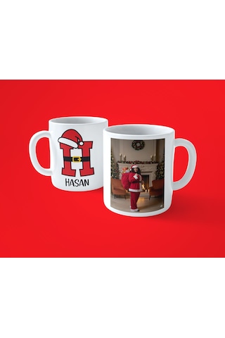 Yeni Yıla Özel H Harfli İsimli Noel Konseptli Fotoğraflı Kupa Bardak 07 Beyaz