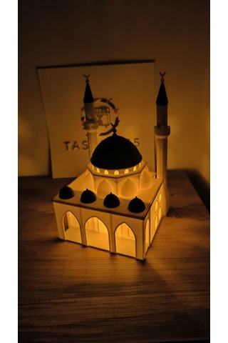 Çift Minareli Cami Modeli Tealiğht Mum İle Gönderim
