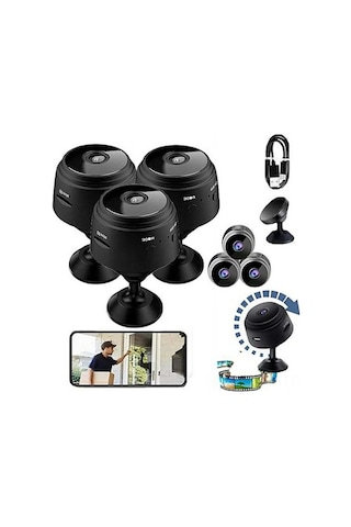 Yuntech01 3 Adet Siyah Ev Güvenlik Kamerası - Hd 1080p, Wifi Bağlantısı, İnfrafed Gece Görüşü, Hareket Algılama, Dışarı Aktiviteler İçin Uyumlu