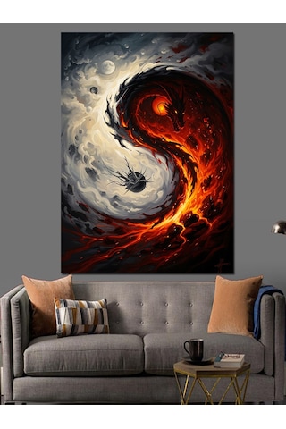 Ahşap Tablo Ateş Ve Buz Yin Yang Siyah-beyaz Tablolar