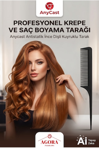 Anycast Profesyonel Krepe Ve Saç Boyama Tarağı, Antistatik İnce Dişli Kuyruklu Tarak Saç Tarağı