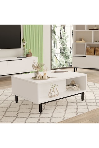 Bohem Orta Sehpa 60x90cm Metal Ayaklı Kapaklı Beyaz Boh2-w Beyaz