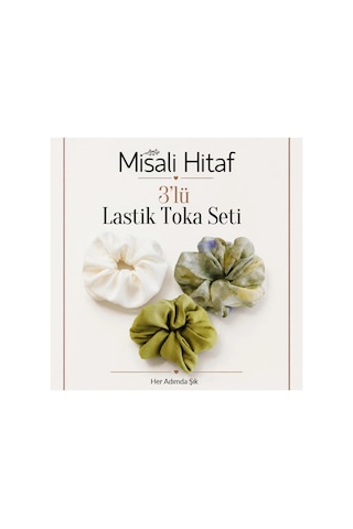 3'lü Lastik Toka Seti Kadın Saç Tokası Saç Lastiği Beyaz - Yeşil - Turkuaz