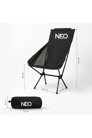 Neo Class Neo Trail Premium Katlanır Kamp Sandalyesi Kolay Kurulum, 120kg Taşıma Kapasiteli, Taşıma Çantalı Siyah