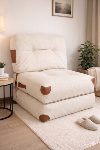 Viscolog Comfy Yeni Nesil Bohem Tekli Koltuk,yataklı Katlanır Berjer,yer Yatağı, Modüler Yapı 75x75cm 85cm Krem