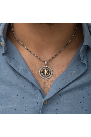 Gümüş Pusula Unisex Kolye
