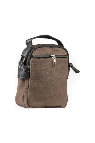 Kanvas Deri Detay Erkek Günlük El Omuz Askılı Çanta Siyah A101 Kahverengi - Siyah