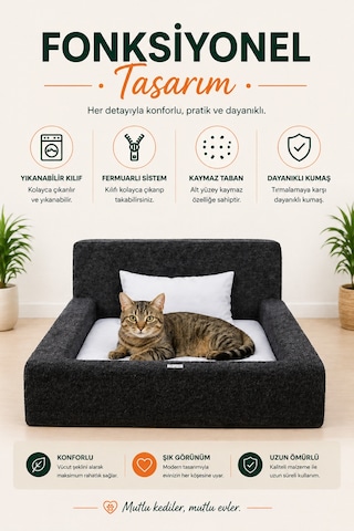 Softnest 3in1 Modüler Köpek Yatağı Ortası Bombeli, Sünger Dolgulu, Anti - Slip Tabanlı Ve Yastıklı Konfor Seti