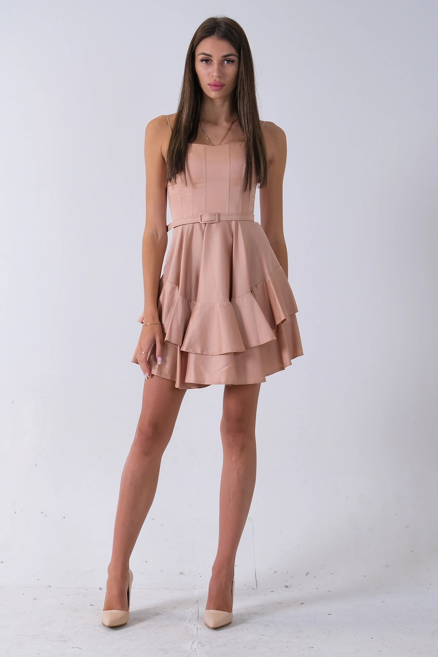 Feminist Bej İp Askılı Bel Kemer Bağlamalı Mini Boy Abiye 0802004.55 Bej