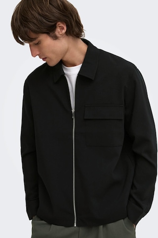 Only & Sons Onswıll Erkek Fermuarlı Overshirt Gömlek Regular Fit Günlük Şık Siyah