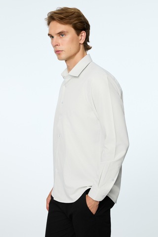 Morven Erkek Taş Düz Slim Fit Sert Yaka Gömlek 26mc004066870 Taş