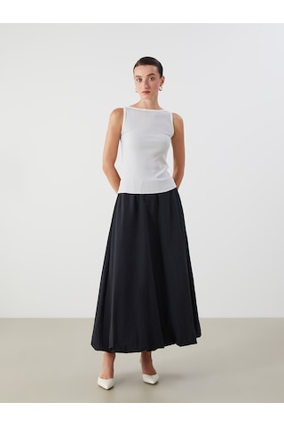 Lcwaıkıkı Classic Siyah Beli Lastikli Poplin Balon Etek