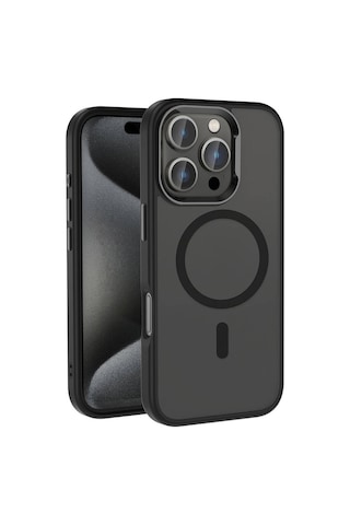 İphone Uyumlu 16 Pro Max Kılıf Magsafe Şarj Özellikli Parlak Kamera Çerçeveli Zore Kost Kapak-siyah