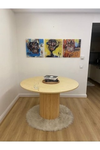 Woodywood 120 CM Geniş Sütun Ayak Çam Kaplama Yuvarlak Yemek Masası