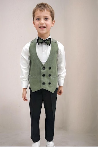 Riccotarz Erkek Bebek Takım Elbise Çizgili Yelekli Yosun Yeşili Alt Üst Takım Yeşil