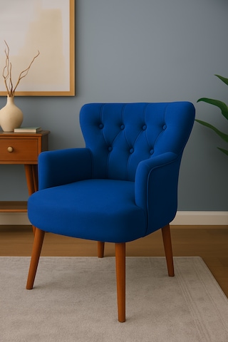 Roma Berjer - Modern Tekli Koltuk - Babyface Kumaş - Saks Mavi