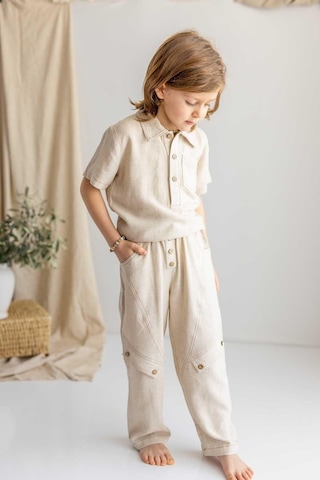 Oliven The Kid Oliventhekid Bej Naturel Keten Beli Lastikli Cepli Bol Paça Erkek Çocuk Pantolon Bej Bej