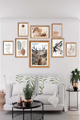 No77decor Sanatsal Bohem Yazı Ve Geyik Temalı Tablo Seti