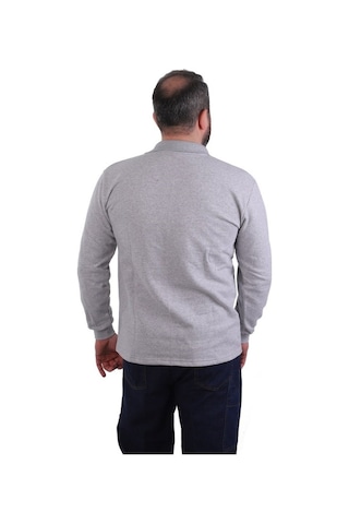 Eser - Polo Yaka Sweatshirt - Cepli - Gri Açık