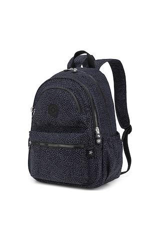 Smart Bags Büyük Boy Laptop Bölmeli Su Geçirmez Krınkıl Kumaş Okul Çantası Puantiye Siyah