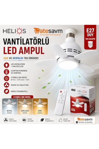 Helios Vantilatörlü Led Ampul E27 Duy Uzaktan Kumandalı 3 Modlu Fanlı Lamba