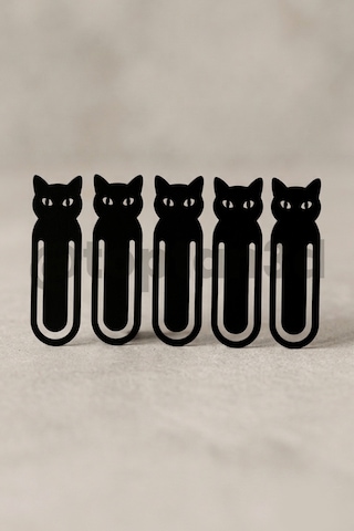 5'li Paket Siyah Kedi Kitap Ayracı, Kedi Figürlü Ayraç, Kedi Severlere Hediyelik Kitap Ayracı - 10cm