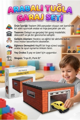 293 Parçalı Oyuncak Arabalı Minyatür Tuğlalı Garaj Tasarımlı Eğitici Yapı Oyuncak Seti