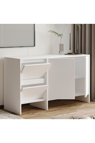 Laris 130 Cm Modern Konsol 4 Kapaklı, Yüksek Ayaklı, Minimalist Tasarım Beyaz