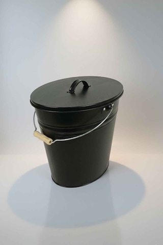 14 Litre Kapaklı Metal Elips Saklama Kabı Ve Dekoratif Kova Siyah