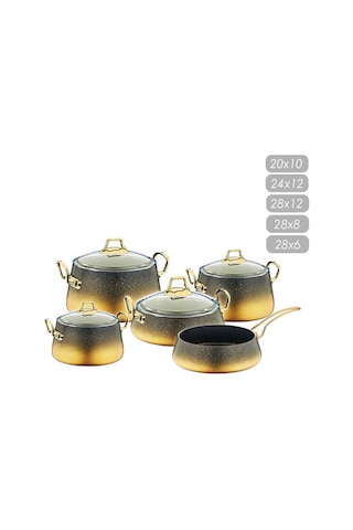 Oms 3042 Keops 9 Parça Granit Tencere Seti Gold