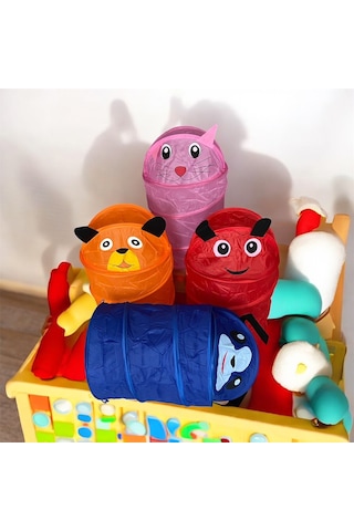 Çok Amaçlı Katlanır Oyuncak Filesi Hayvan Desenli Pratik Sepet Çok Renkli