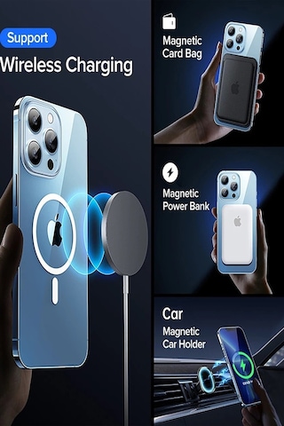 Apple iPhone Uyumlu 13 Magsafe Kablosuz Şarj Özellikli Köşe Korumalı Şeffaf Kılıf